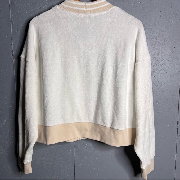 JoyLab Women's Towel Terry Cardigan White Tan Stripe size Large - Picture 4 of 9